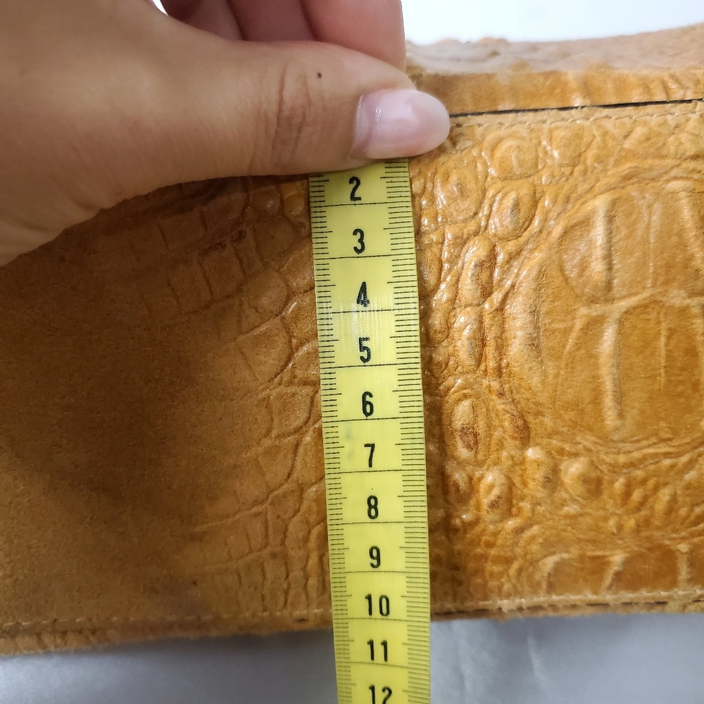 Mustard Yellow Croc-Embossed Suede Satchel Handbag - Picture 5 of 10